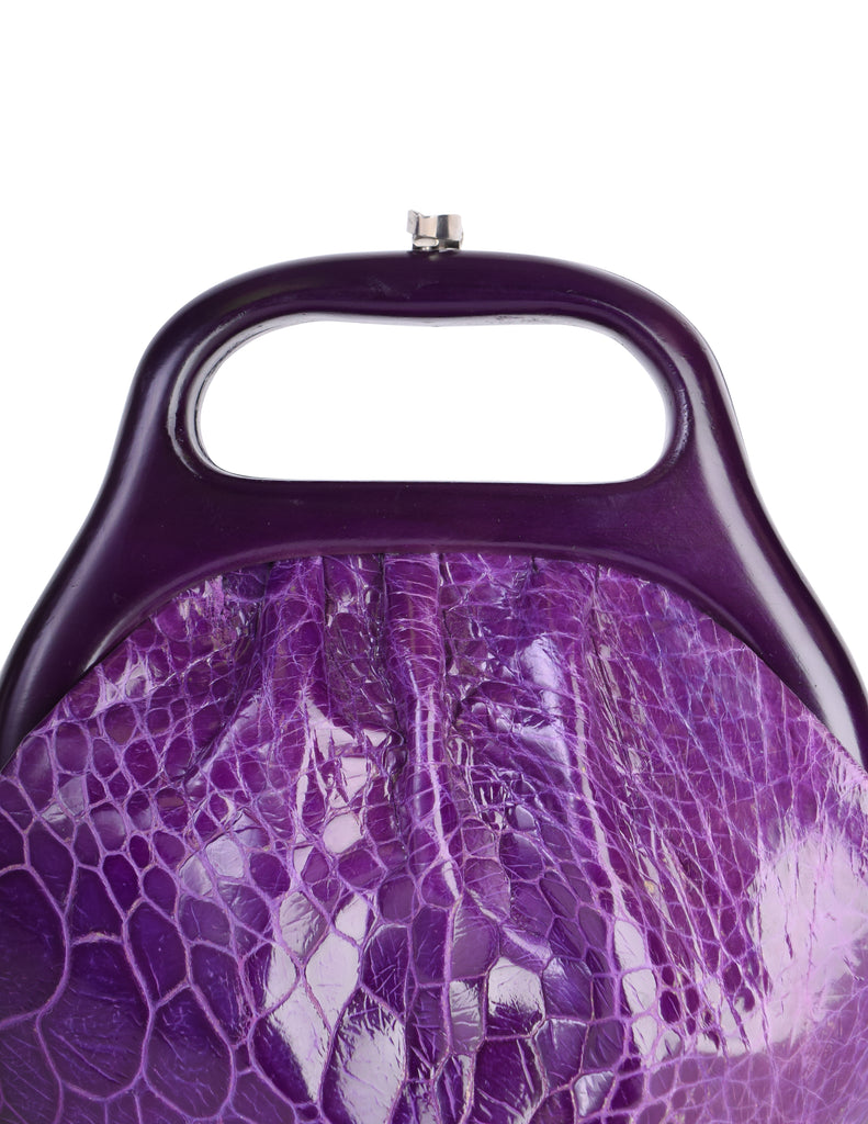 Judith Leiber Black Lizard Purple & Black Gemstone Top Clutch | Chairish